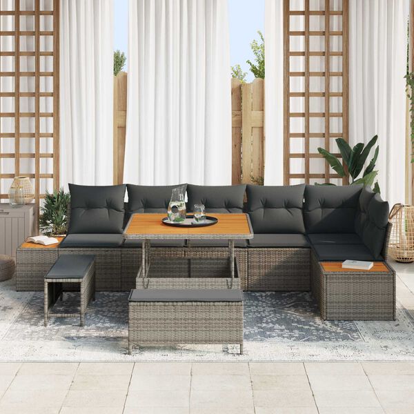 vidaXL Gartensofa-set 9 pcs Grau Poly-Rattan
