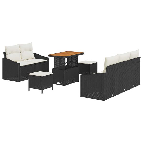 vidaXL Garten-Sofa-Set mit Kissen mit Speicher 8 pcs Schwarz und Creme