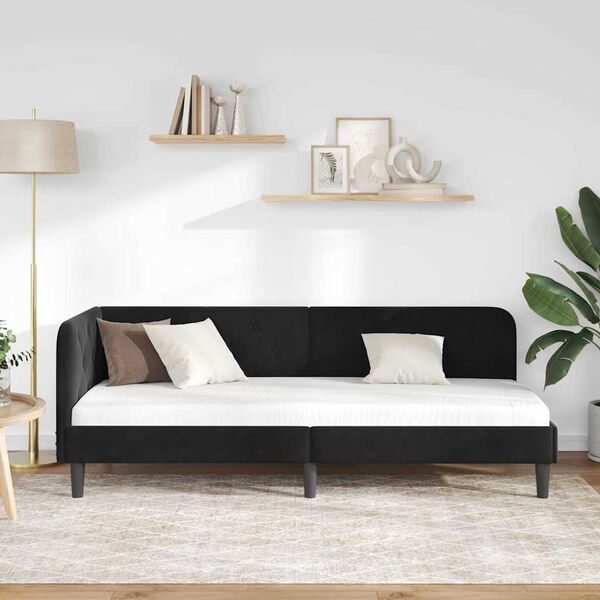 vidaXL Eckbettgestell mit Kopfteil Schwarz 80 x 200 cm Samt