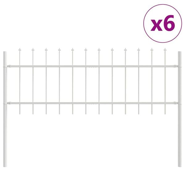 vidaXL Gartenzaun 6 pcs Wei&szlig; 10,2 x 0,6 m Pulverbeschichteter Stahl