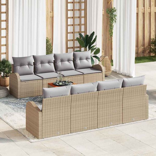 vidaXL Gartensofa-set mit Kissen 9 pcs Beige Poly-Rattan