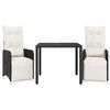 vidaXL 3-tlg. Garten-Bistro-Set mit Kissen Schwarz Poly Rattan