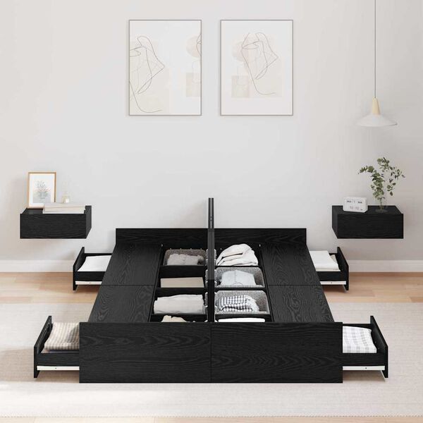 vidaXL Aufbewahrungsbettgestell Schwarz Eichen-Optik 120 x 200 cm