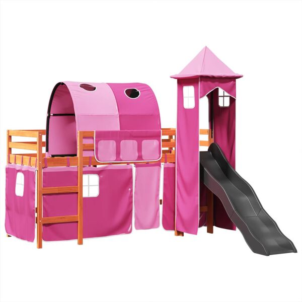 vidaXL Kinderhochbett mit Turm Rosa 80x200 cm Massivholz Kiefer