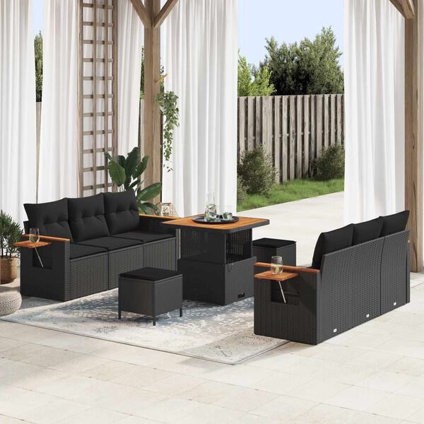 vidaXL Gartensofa-set mit Kissen 11 pcs Schwarz Poly-Rattan