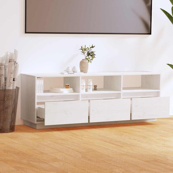 vidaXL TV-Schrank Weiß 140x37x50 cm Massivholz Kiefer