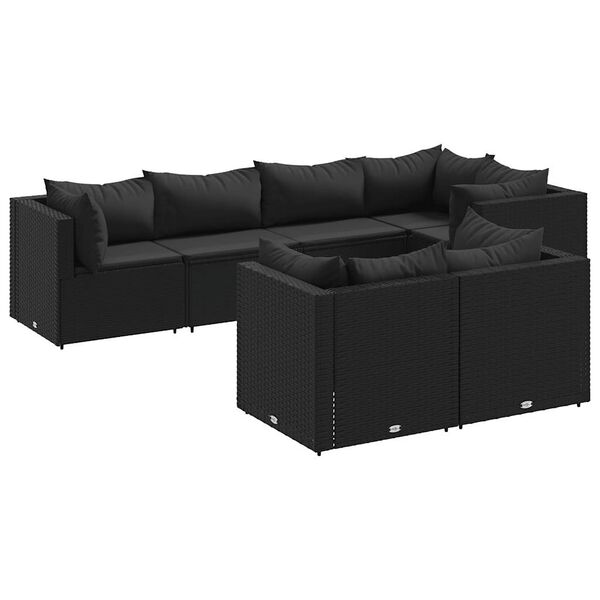 vidaXL 7-tlg. Garten-Lounge-Set mit Kissen Schwarz Poly Rattan