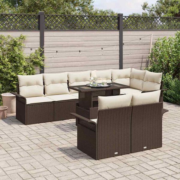 vidaXL Gartensofa-set mit Kissen 9 pcs Braun Poly-Rattan