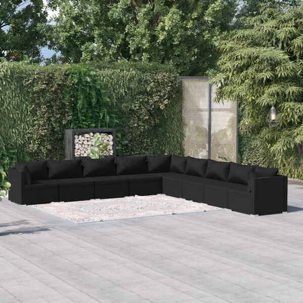 vidaXL 9-tlg. Garten-Lounge-Set mit Kissen Poly Rattan Schwarz