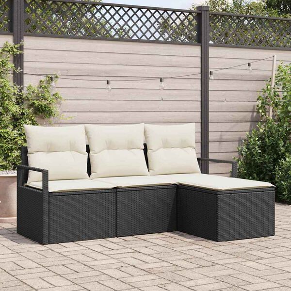 vidaXL Garten-Sofa-Set mit Kissen mit Speicher 4 pcs Schwarz und Creme