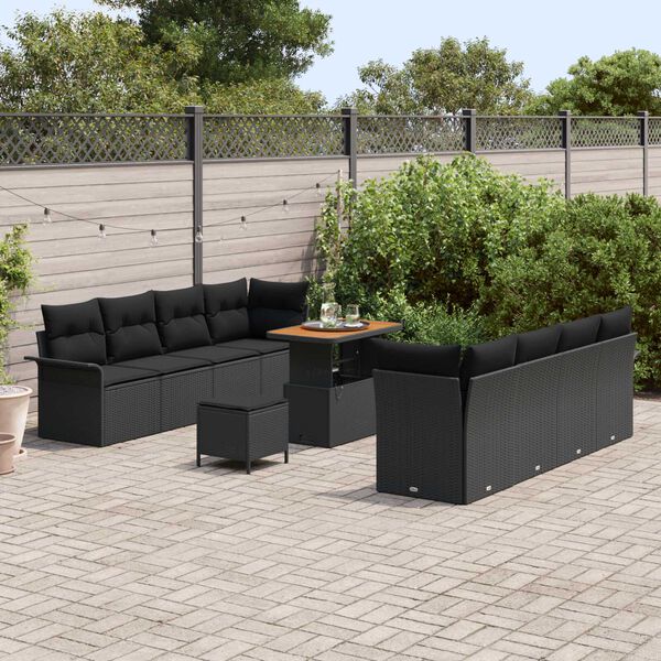 vidaXL Gartensofa-set mit Kissen 11 pcs Schwarz Poly-Rattan
