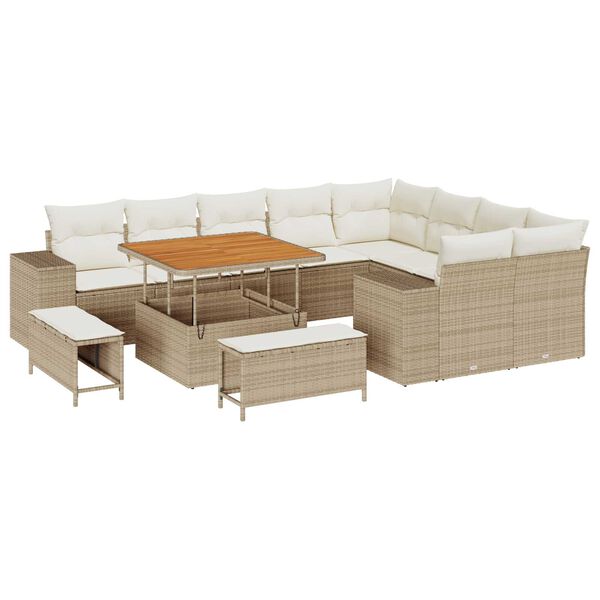 vidaXL Garten-Sofa-Set mit Kissen mit Speicher 12 pcs Beige und Creme