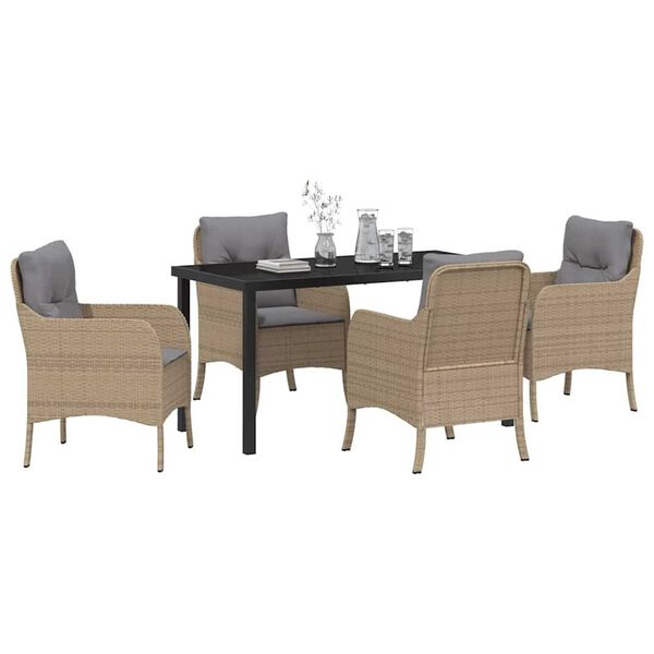 vidaXL Garten Essgruppe mit Kissen 5 pcs Beige Poly-Rattan