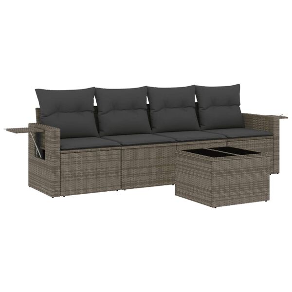 vidaXL 5-tlg. Garten-Sofagarnitur mit Kissen Grau Poly Rattan