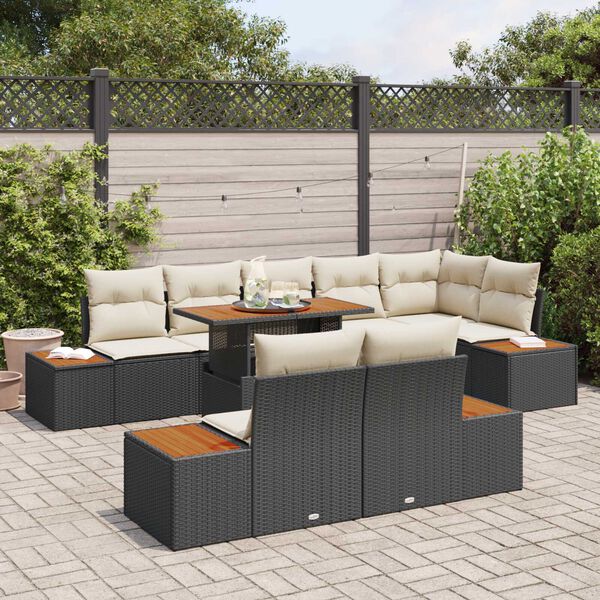 vidaXL Garten Essgruppe mit Kissen mit Kissen 9 pcs Schwarz und Beige