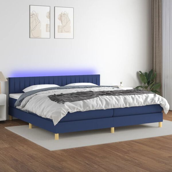 vidaXL Boxspringbett mit Matratze & LED Blau 200x200 cm Stoff