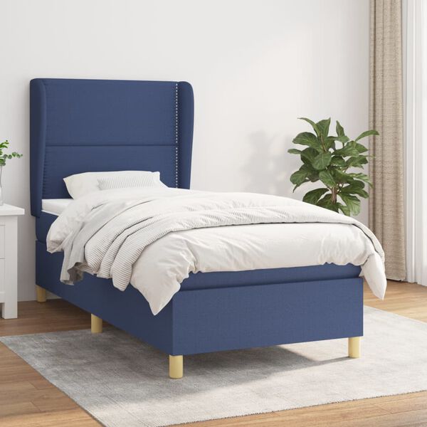 vidaXL Boxspringbett mit Matratze Blau 90x200 cm Stoff