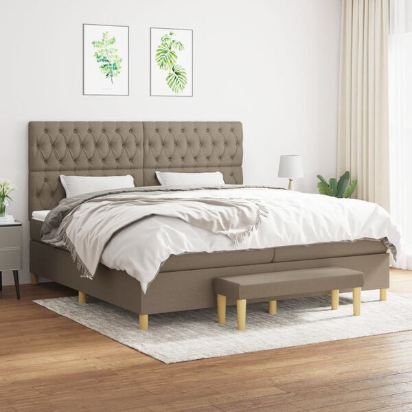 vidaXL Boxspringbett mit Matratze Taupe 200x200 cm Stoff