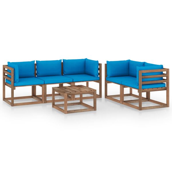vidaXL 6-tlg. Garten-Lounge-Set mit Hellblauen Kissen