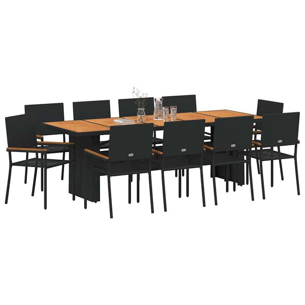 vidaXL Garten Essgruppe 11 pcs Schwarz Poly-Rattan