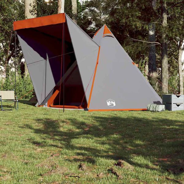 vidaXL Tipi-Familienzelt 6 Personen Grau und Orange Wasserdicht