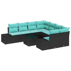 vidaXL Garten-Sofa-Set 9 stk. Schwarz und T&uuml;rkis Poly-Rattan