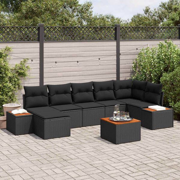 vidaXL Gartensofa-set mit Kissen mit Speicher 8 pcs Schwarz Polyrattan