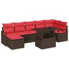 vidaXL Garten-Sofa-Set mit Kissen 8 pcs Braun und Rot Poly-Rattan