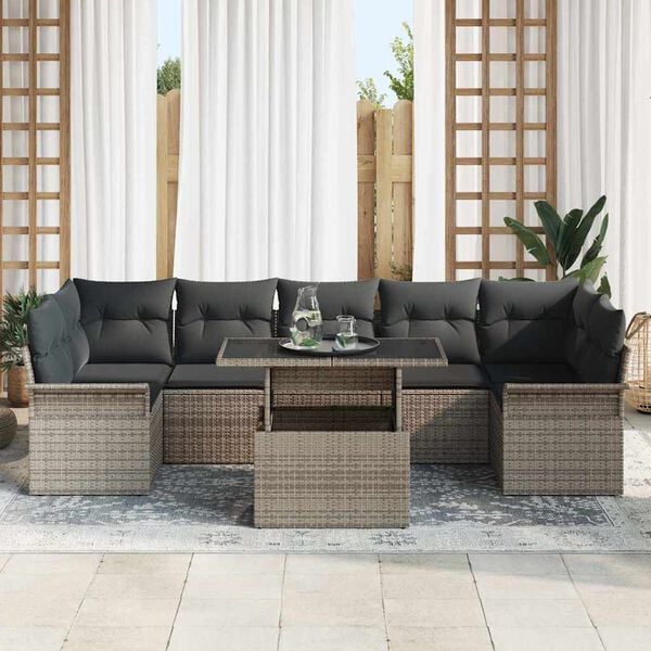 vidaXL Gartensofa-set mit Kissen 8 pcs Grau Poly-Rattan