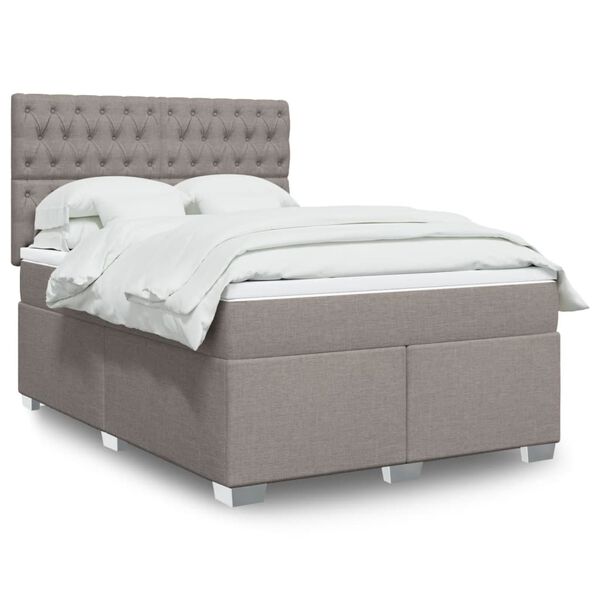 vidaXL Boxspringbett mit Matratze Taupe 160x200 cm Stoff
