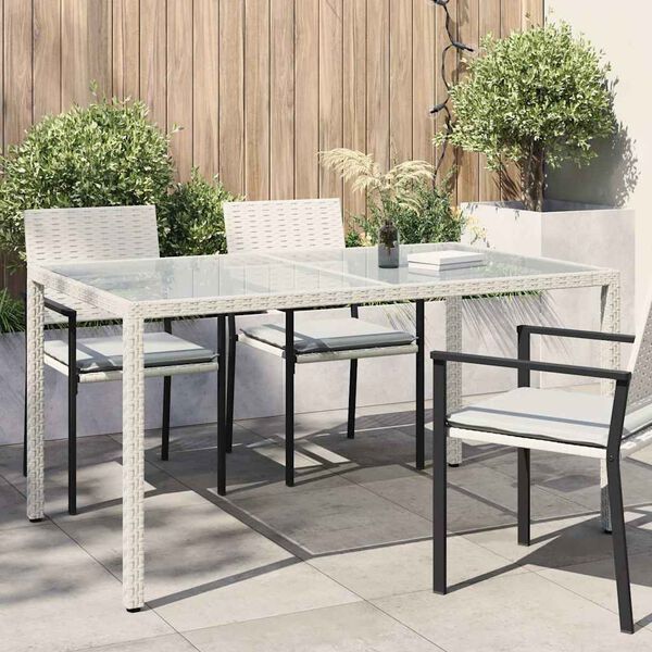 vidaXL Gartentisch 150x90x75 cm Gehärtetes Glas Poly Rattan Weiß