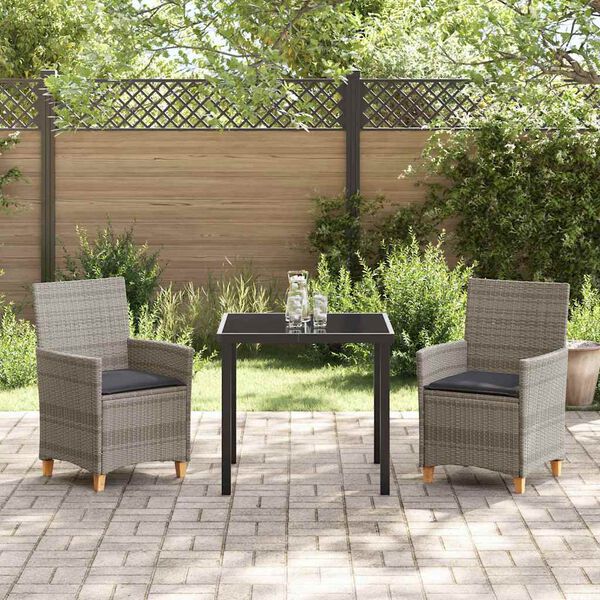 vidaXL Garten Essgruppe 3 pcs Grau Poly-Rattan