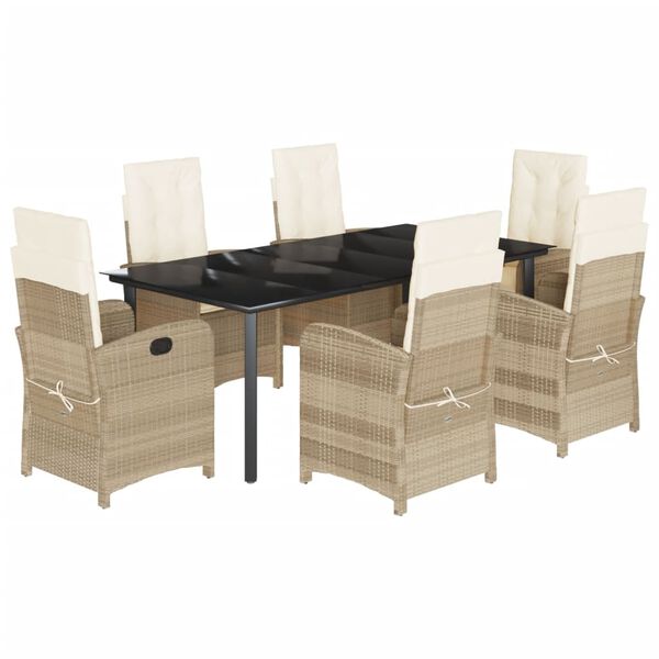 vidaXL 7-tlg. Garten-Essgruppe mit Kissen Beige Poly Rattan