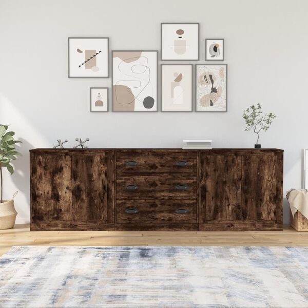 vidaXL Sideboards 3 Stk. R&auml;uchereiche Holzwerkstoff