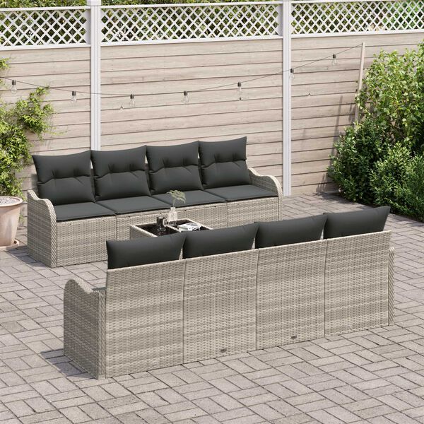 vidaXL Garten-Sofa-Set mit Kissen 9 pcs Hellgrau und Dunkelgrau