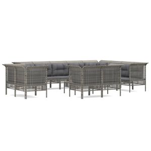 vidaXL 13-tlg. Garten-Lounge-Set mit Kissen Grau Poly Rattan