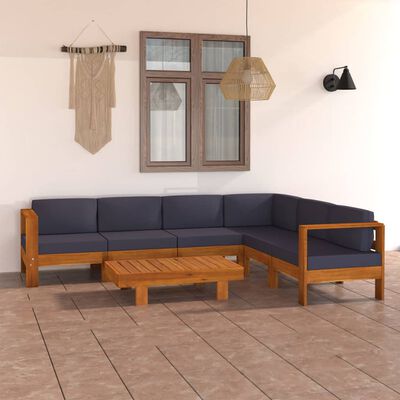 vidaXL 7-tlg. Garten-Lounge-Set mit Dunkelgrauen Auflagen Akazienholz
