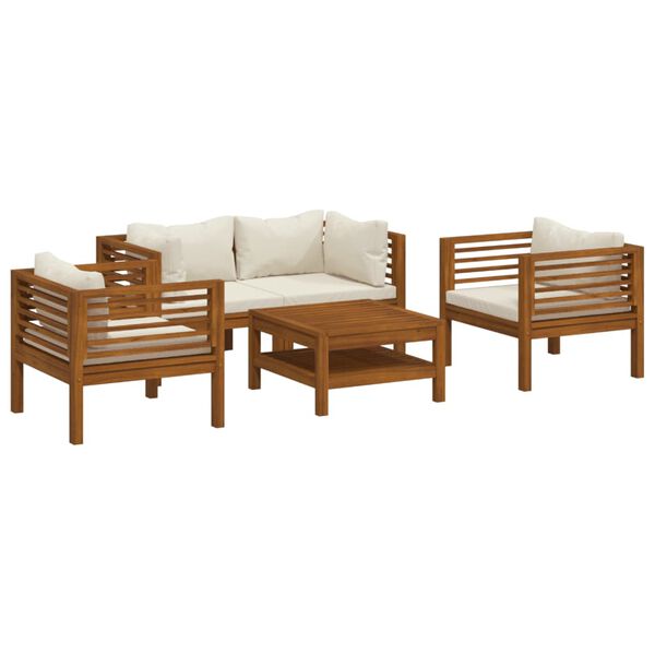vidaXL 5-tlg. Garten-Lounge-Set mit Creme Kissen Massivholz Akazie