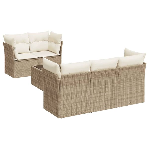 vidaXL 6-tlg. Garten-Sofagarnitur mit Kissen Beige Poly Rattan