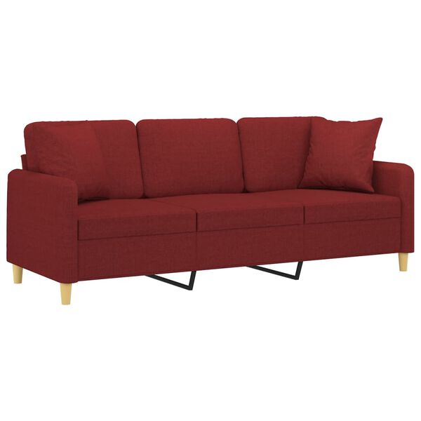 vidaXL 3-Sitzer-Sofa mit Kissen Weinrot 180 cm Stoff