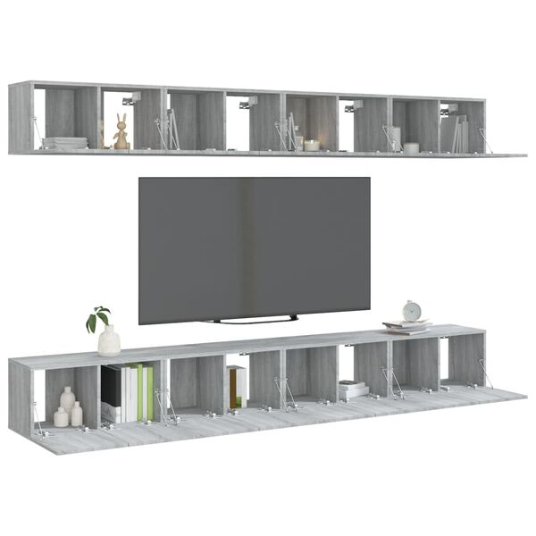 vidaXL 8-tlg. TV-Schrank-Set Grau Sonoma 60x30x30 cm Holzwerkstoff