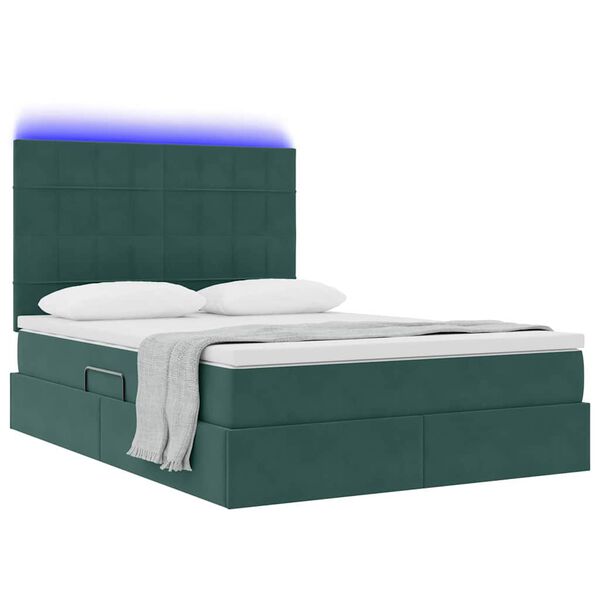 vidaXL Bett mit Stauraum und LED Dunkelgr&uuml;n 140 x 190 cm Samt