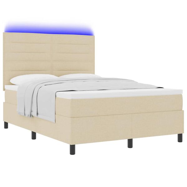 vidaXL Boxspringbett mit Matratze mit LED Creme 160 x 200 cm Stoff