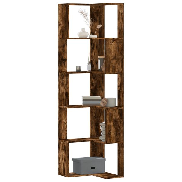 vidaXL Eck-B&uuml;cherregal 5 B&ouml;den R&auml;uchereiche 50x50x179 cm Holzwerkstoff