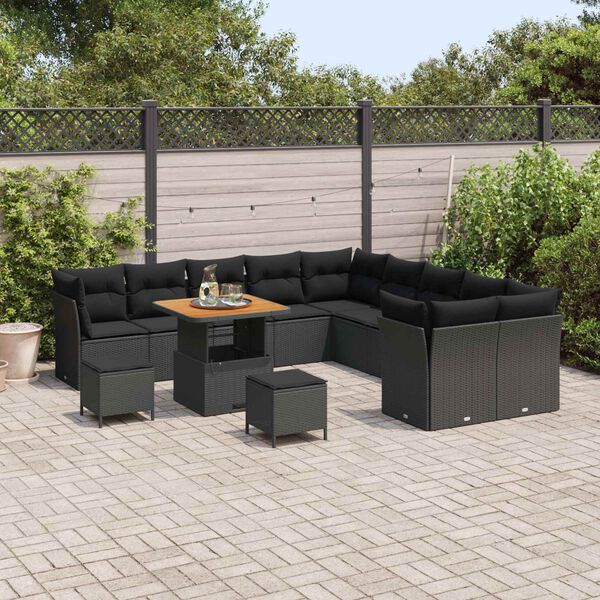 vidaXL Gartensofa-set mit Kissen 13 pcs Schwarz Poly-Rattan