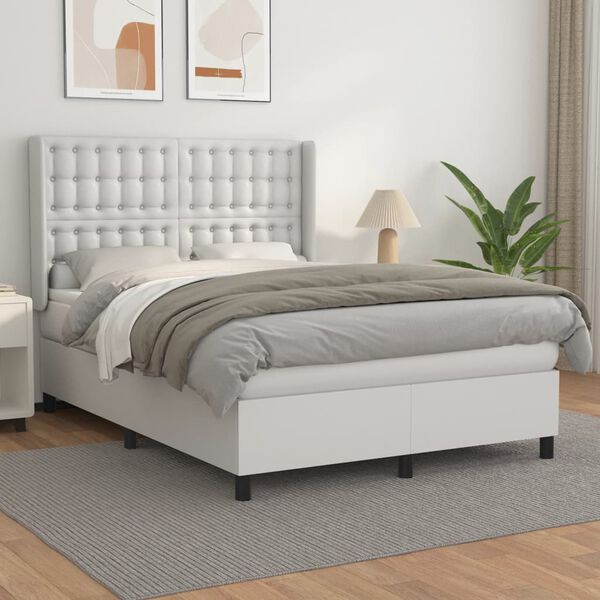 vidaXL Boxspringbett mit Matratze Wei&szlig; 140x190 cm Kunstleder