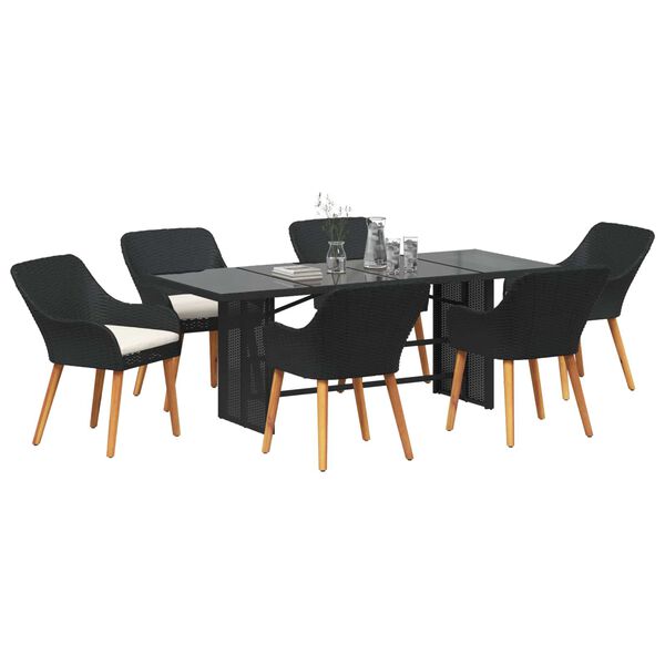 vidaXL Garten Essgruppe mit Kissen 7 pcs Schwarz Poly-Rattan