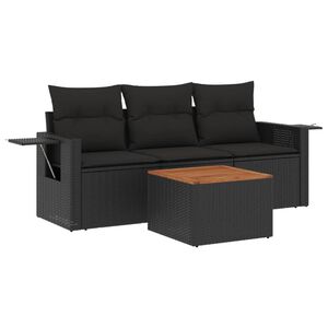 vidaXL 4-tlg. Garten-Sofagarnitur mit Kissen Schwarz Poly Rattan
