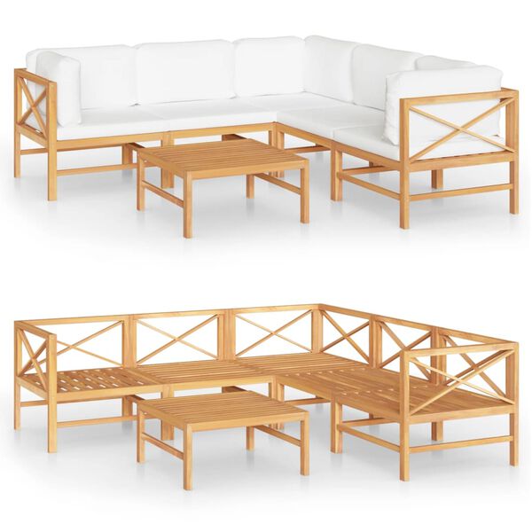 vidaXL 6-tlg. Garten-Lounge-Set mit Creme Kissen Massivholz Teak