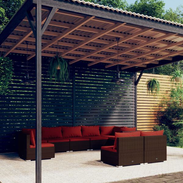 vidaXL 9-tlg. Garten-Lounge-Set mit Kissen Poly Rattan Braun